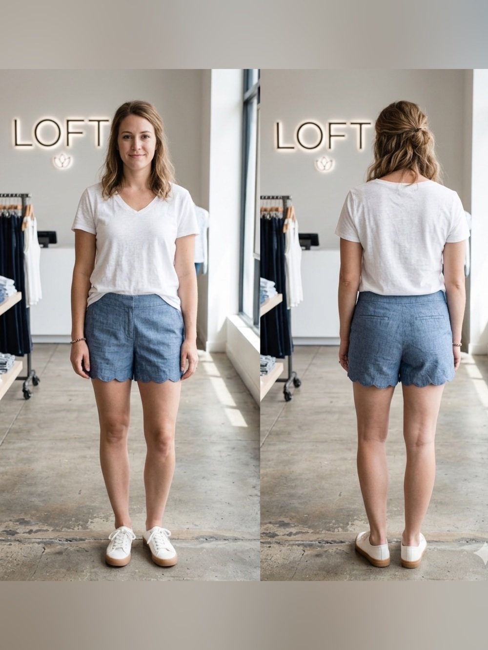 Loft The Riviera Scalloped 3”Hem Linen Blend Short 4
